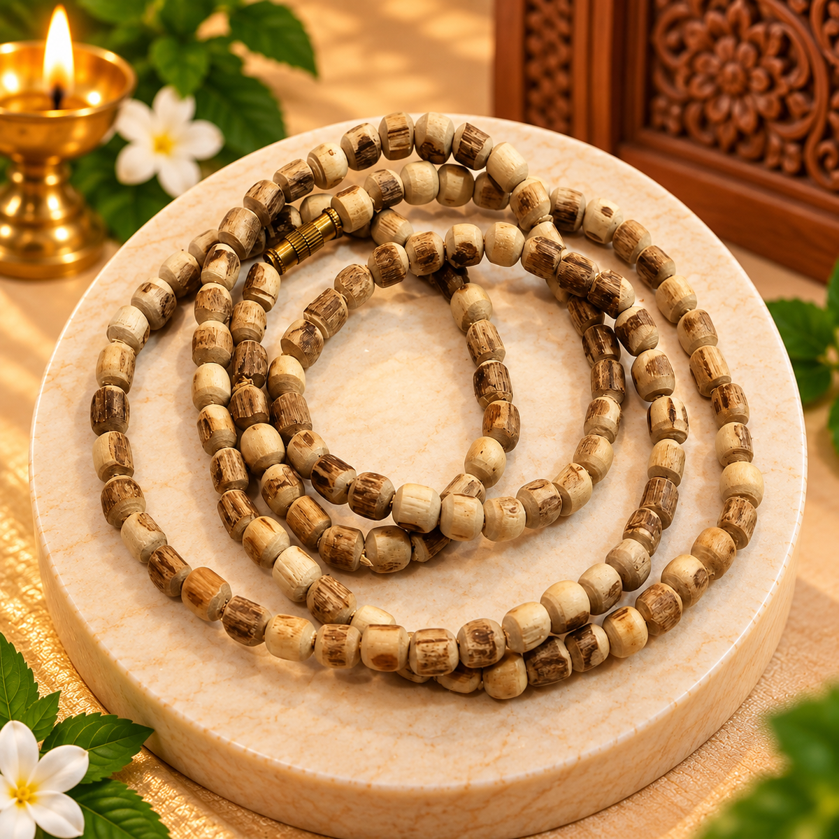 Natural Cutting Bead Tulsi Neck Mala